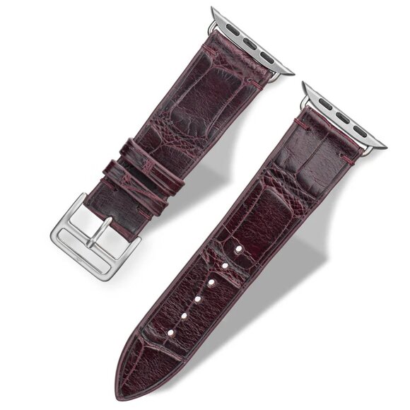 Slim Alligator Leather Watch Band – Classic Fit - Dark Purple Color